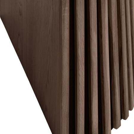 Table extensible ronde pied central relief MDF placage chêne fumé - DUBLIA