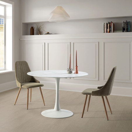 Table ronde Ø110 cm blanche motif craquelures - SCALEN