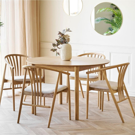 Table repas extensible Ø120 cm en MDF et chêne naturel - YANICKOR
