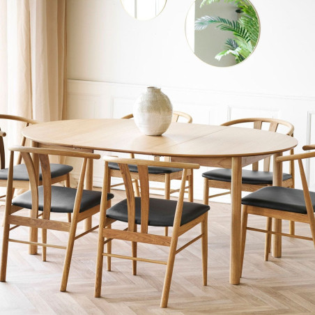 Table repas extensible Ø120 cm en MDF et chêne naturel - YANICKOR