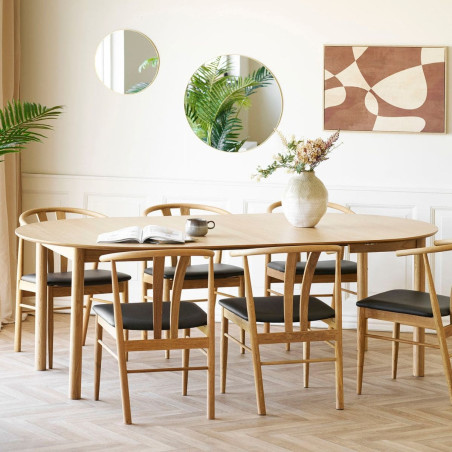 Table repas extensible Ø120 cm en MDF et chêne naturel - YANICKOR