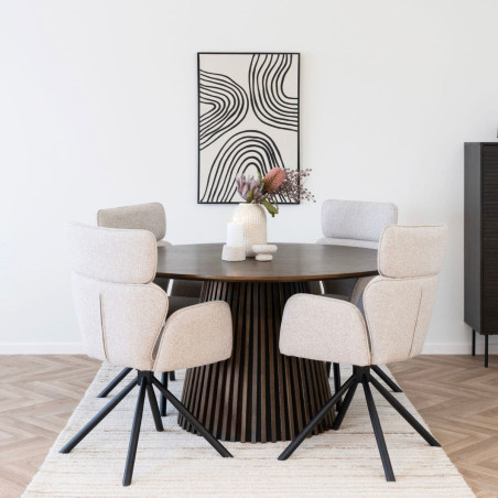 Table repas ronde Ø140cm pied central relief MDF placage chêne fumé - DUBLIA