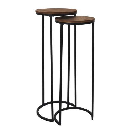 Lot de 2 selettes gigogne métal noir et MDF noyer - VADIA