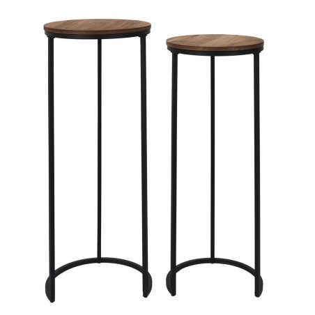 Lot de 2 selettes gigogne métal noir et MDF noyer - VADIA