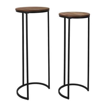Lot de 2 selettes gigogne métal noir et MDF noyer - VADIA