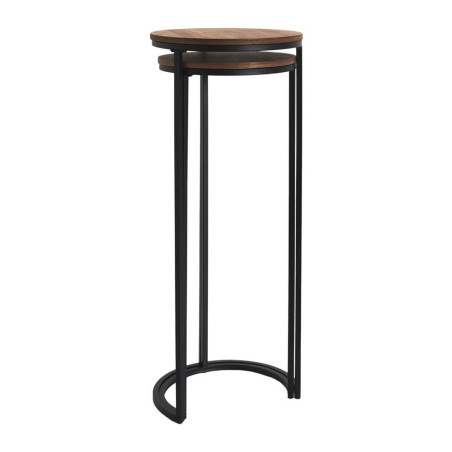 Lot de 2 selettes gigogne métal noir et MDF noyer - VADIA