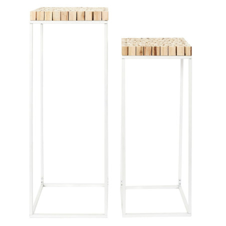 Duo de sellettes gigognes rondins de bois et métal blanc - FREIN