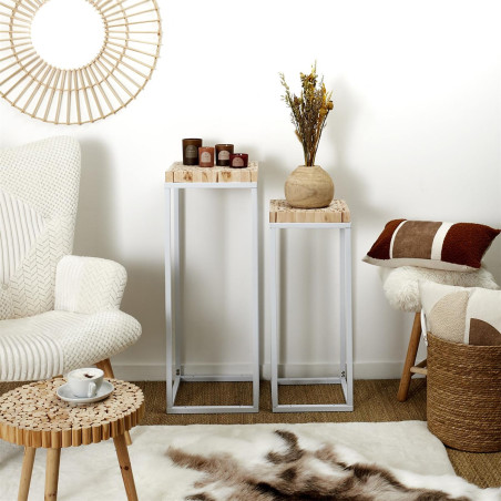 Duo de sellettes gigognes rondins de bois et métal blanc - FREIN