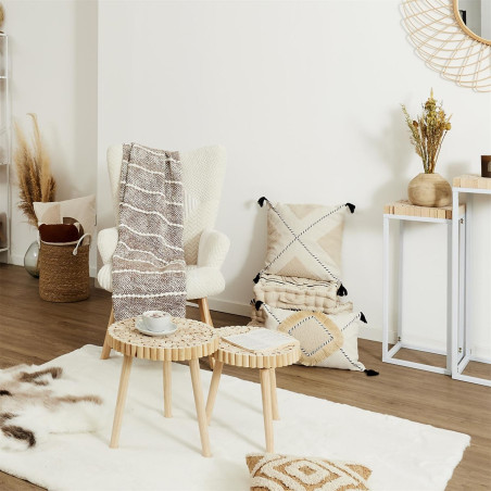 Duo de sellettes gigognes rondins de bois et métal blanc - FREIN