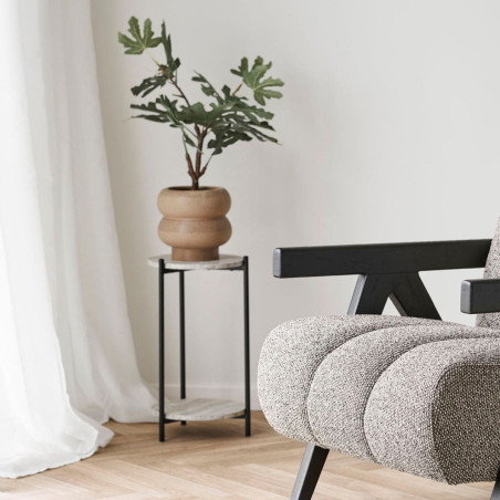 Sellette 2 plateaux en MDF imitation travertin piètement métal noir - SELYNOR