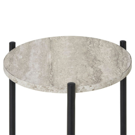 Sellette 2 plateaux en MDF imitation travertin piètement métal noir - SELYNOR