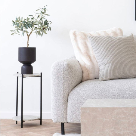 Sellette 2 plateaux en MDF imitation travertin piètement métal noir - SELYNOR