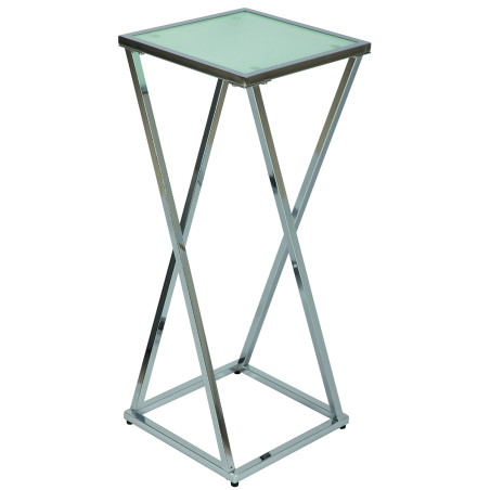 Sellette H75 cm en acier chromé et plateau verre - SALEN