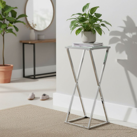 Sellette H75 cm en acier chromé et plateau verre - SALEN