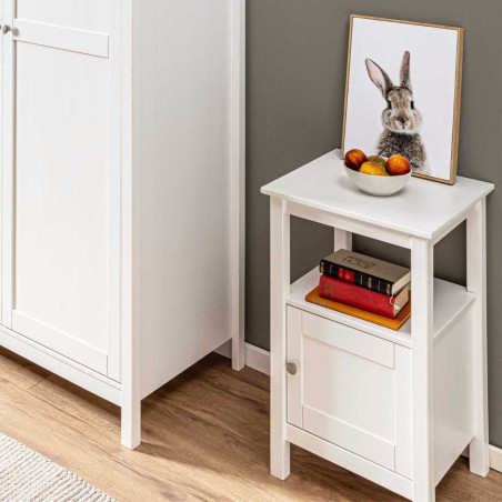 Table d'appoint 1 porte en pin massif vernis blanc - DORIOR