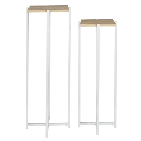 Duo de sellettes gigognes industrielles aspect bois et métal blanc - MOXEN