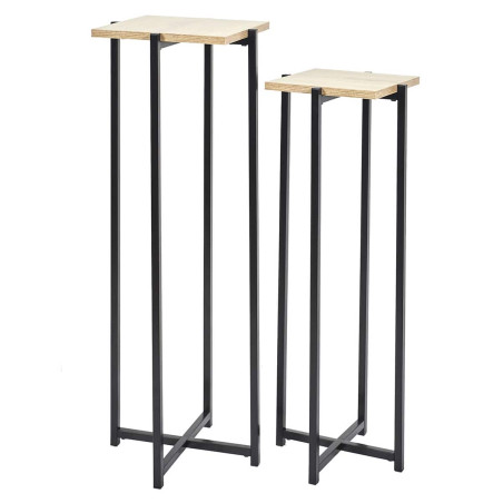 Duo de sellettes gigognes industrielles aspect bois et métal noir - MOXEN