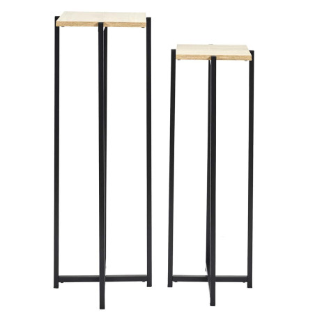 Duo de sellettes gigognes industrielles aspect bois et métal noir - MOXEN