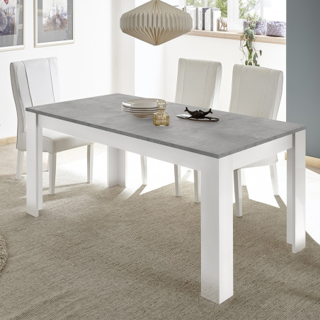 Table repas 180cm blanc laqué plateau aspect béton - OTELIA