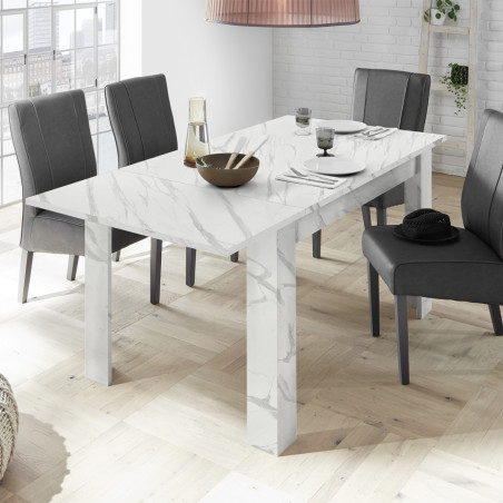 Table repas extensible aspect marbre blanc - PIRANA