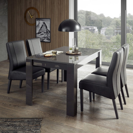 Table repas extensible gris anthracite laqué brillant - CARBIA