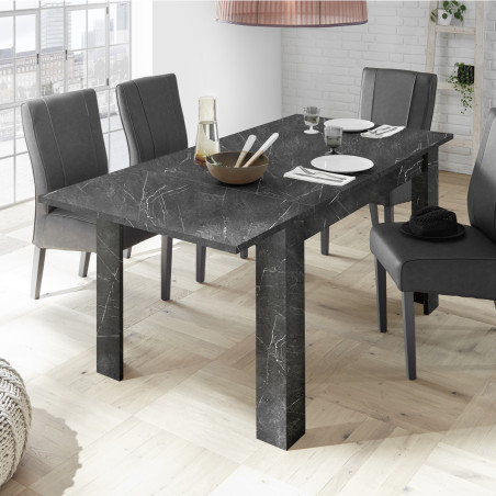 Table repas extensible aspect marbre gris anthracite - PIRANA