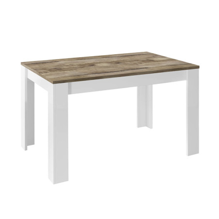 Table repas extensible blanc laqué brillant plateau aspect bois - ANTIRA