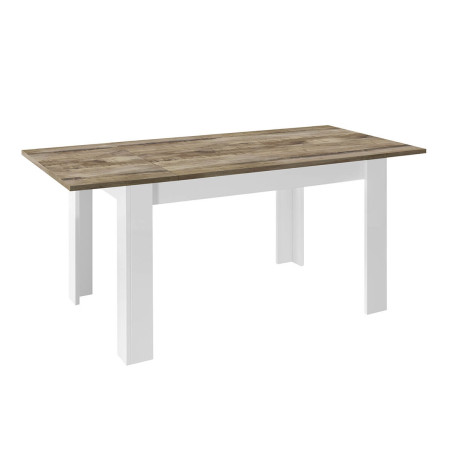 Table repas extensible blanc laqué brillant plateau aspect bois - ANTIRA