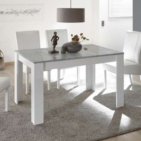Table repas extensible blanc laqué plateau aspect béton - OTELIA