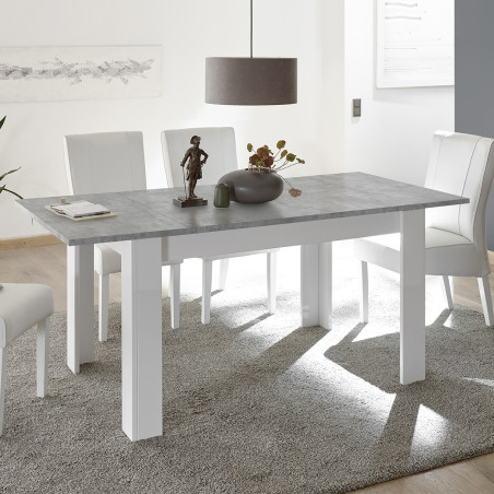 Table repas extensible blanc laqué plateau aspect béton - OTELIA