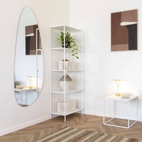 Bout de canapé carré acier et aspect bois blanc - HARNO