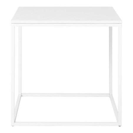 Bout de canapé carré acier et aspect bois blanc - HARNO