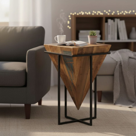 Table d’appoint H.68 cm bois massif et métal noir - FINDEN