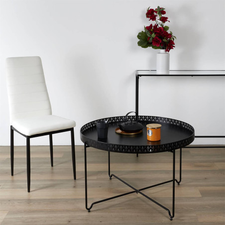 Table d'Appoint Noire Plateau Rond 78 cm - PALEON