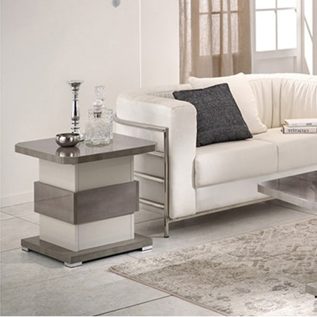 Table d'appoint gris acier métallisé et gris perle mat - AUXIA