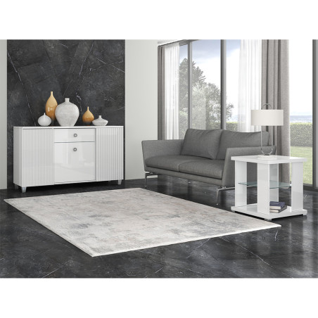 Table d'appoint laquée blanche avec étagère en verre - MARYSE