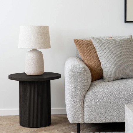 Table d'appoint ronde à pied central relief MDF effet bois foncé - ANKA