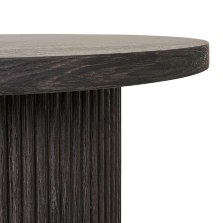 Table d'appoint ronde à pied central relief MDF effet bois foncé - ANKA