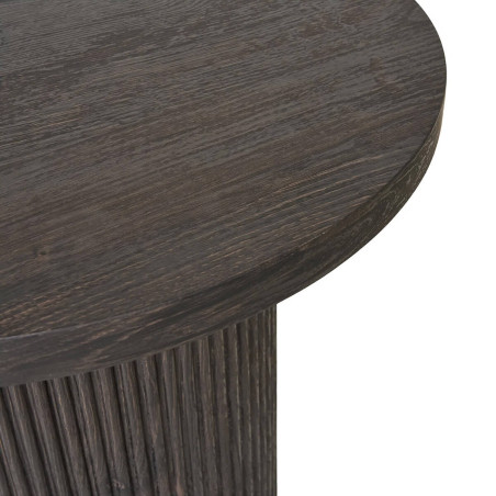 Table d'appoint ronde à pied central relief MDF effet bois foncé - ANKA