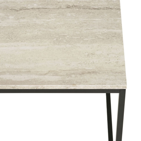 Bout de canapé carré acier et plateau aspect travertin - ELRALDOR