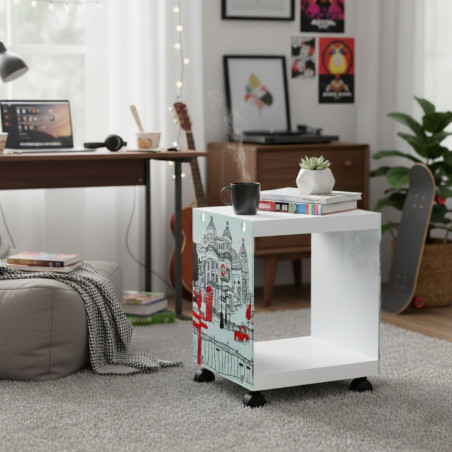 Table d’Appoint sur Roulettes Motif Londres - IRLAN