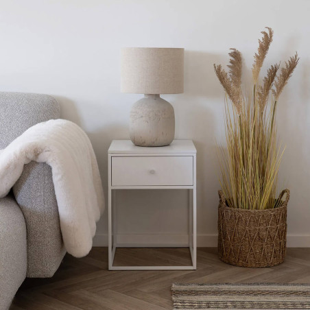 Bout de canapé carré acier et plateau aspect bois blanc - HARNO