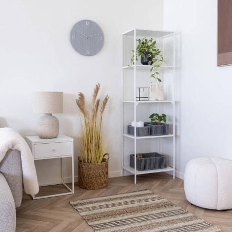 Bout de canapé carré acier et plateau aspect bois blanc - HARNO