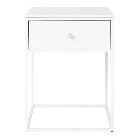 Bout de canapé carré acier et plateau aspect bois blanc - HARNO