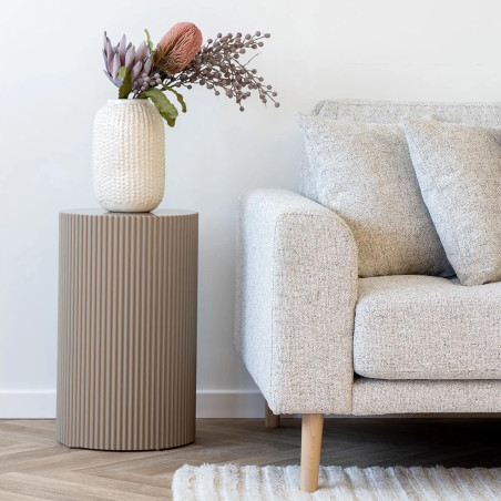 Bout de canapé cylindrique strillé en MDF beige - MADIRA