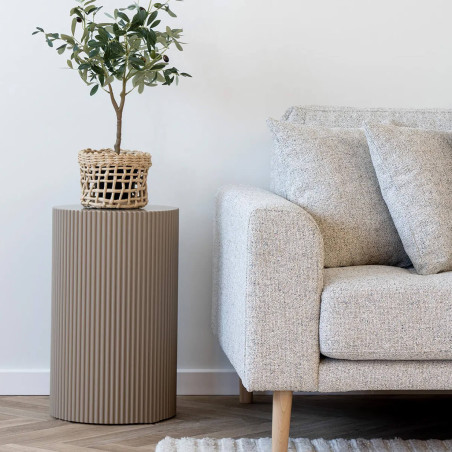 Bout de canapé cylindrique strillé en MDF beige - MADIRA