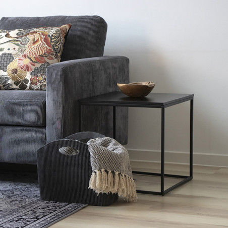 Bout de canapé carré acier noir aspect bois - HARNO