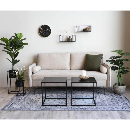 Bout de canapé carré acier noir aspect bois - HARNO