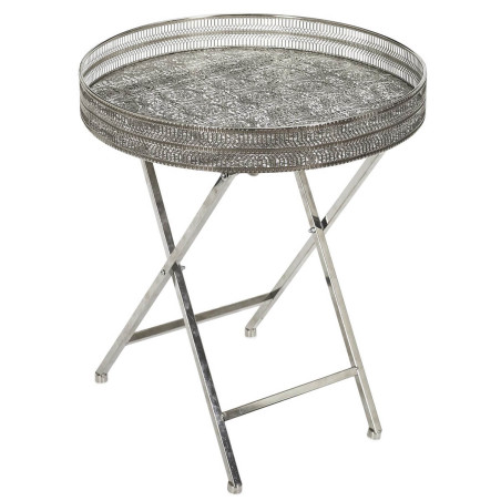 Table d'appoint décorative en métal argenté, pied pliable - QUAINA