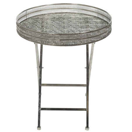 Table d'appoint décorative en métal argenté, pied pliable - QUAINA